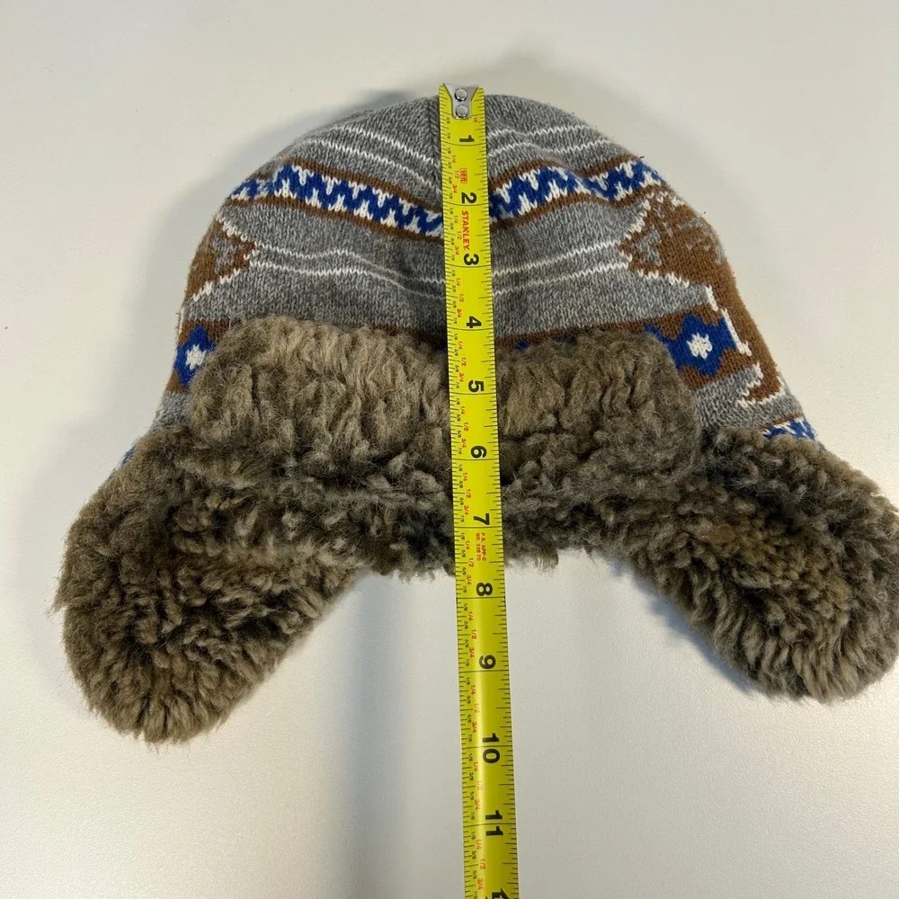 Hanna Andersson kid large youth bear knit trapper flap hat faux fur cotton lined